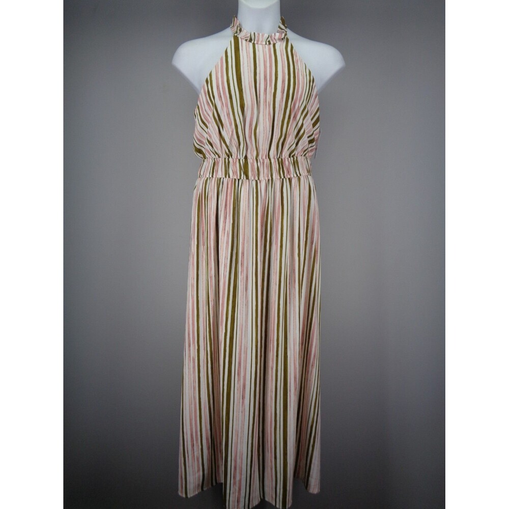Nine West Stripe Halter Maxi Dress Size Medium New